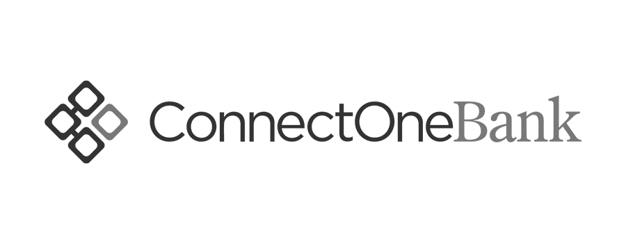 The official logo for ConnectOne Bank, featuring a grey four-square diamond icon next to the brand name in a clean, professional serif font.